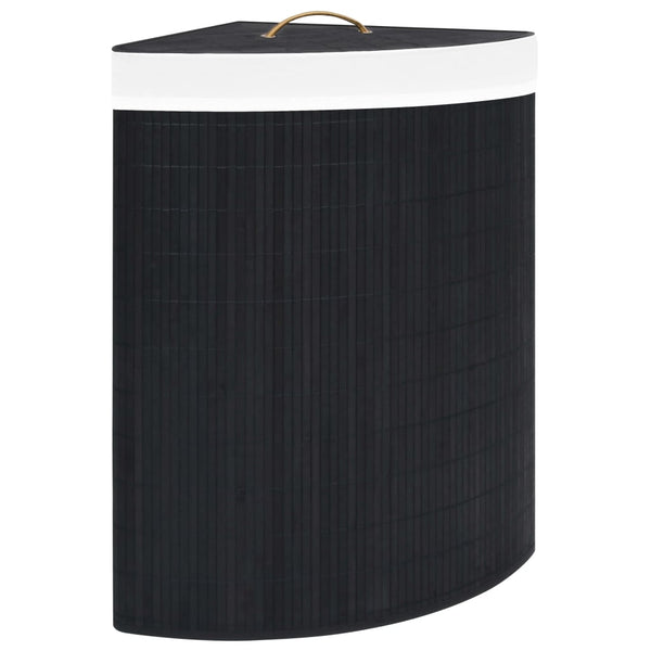 Eck-Wäschekorb Bambus Schwarz 60L