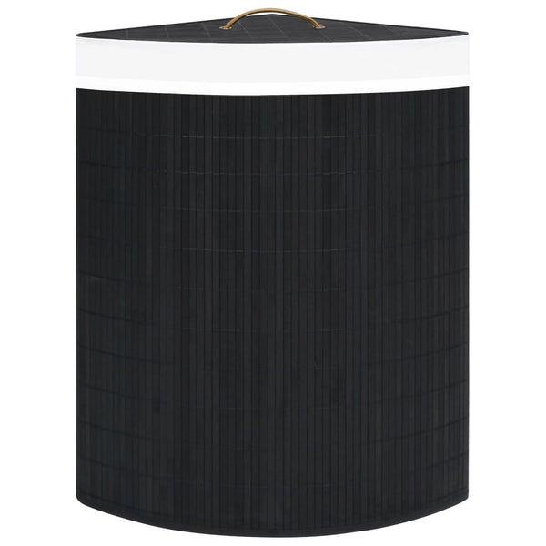 Eck-Wäschekorb Bambus Schwarz 60L