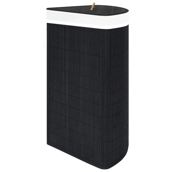 Eck-Wäschekorb Bambus Schwarz 60L