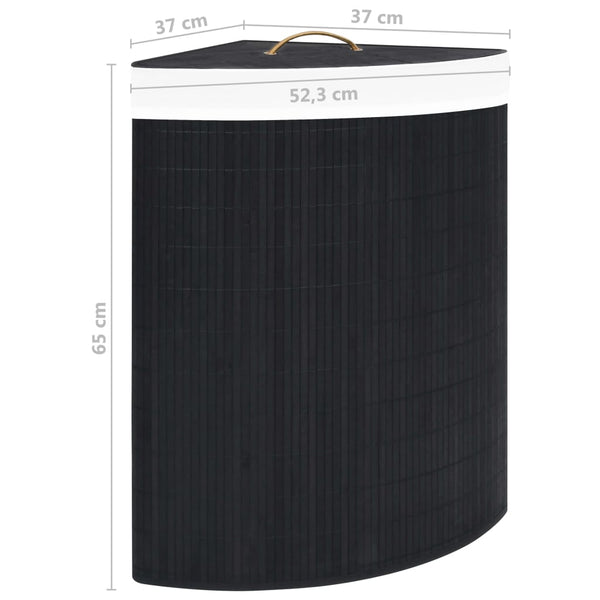 Eck-Wäschekorb Bambus Schwarz 60L