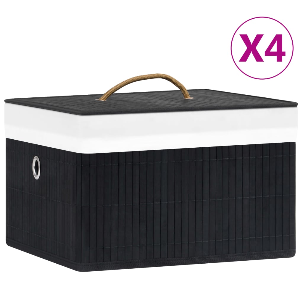 Bambus Aufbewahrungsboxen Schwarz, 4er-Set