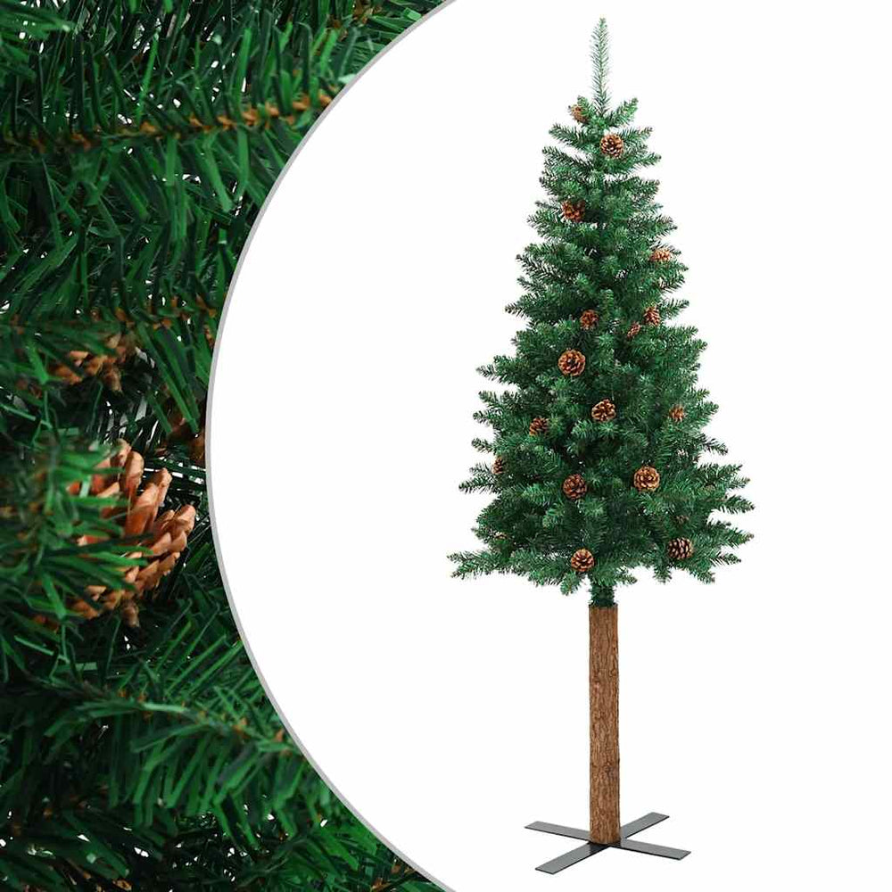 Schlanker Weihnachtsbaum mit Echtholz & Zapfen 180cm