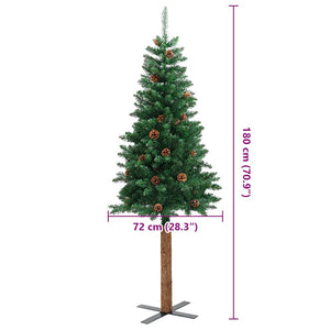 Schlanker Weihnachtsbaum mit Echtholz & Zapfen 180cm