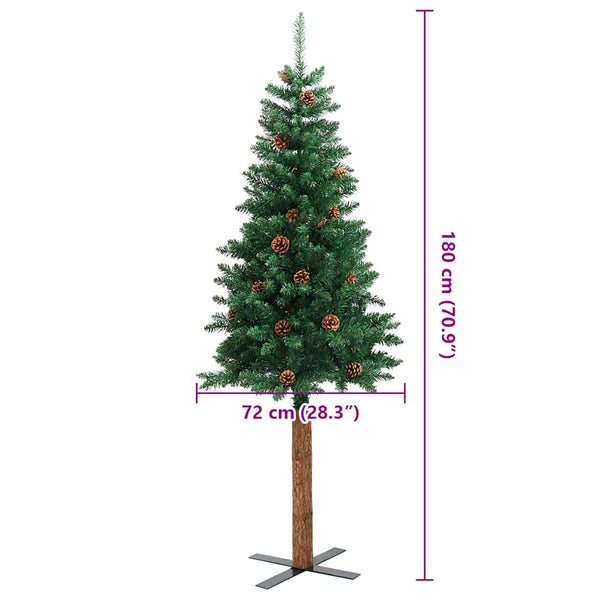 Schlanker Weihnachtsbaum mit Echtholz & Zapfen 180cm