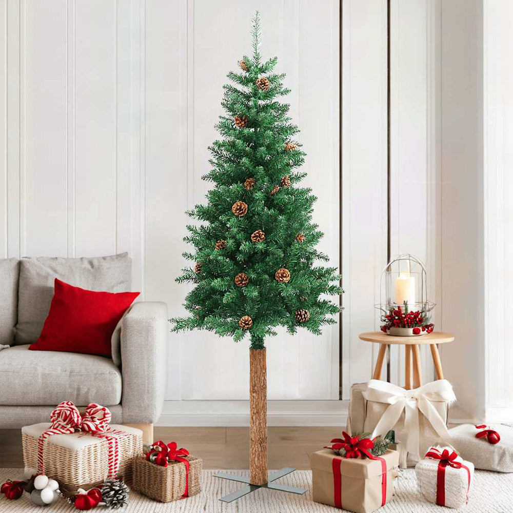 Schlanker Weihnachtsbaum mit Echtholz & Zapfen 180cm