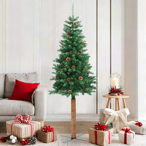 Schlanker Weihnachtsbaum mit Echtholz & Zapfen 180cm