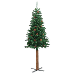Schlanker Weihnachtsbaum mit Echtholz & Zapfen 210cm