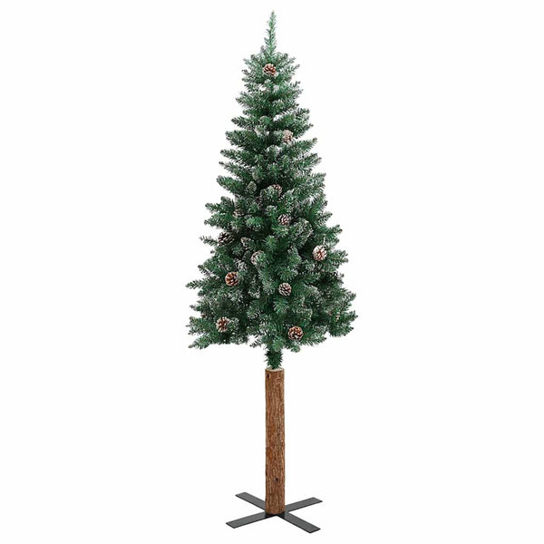 vidaXL Slim Christmas Tree with Real Wood and Snow Green 210 cm