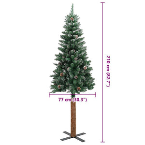 vidaXL Slim Christmas Tree with Real Wood and Snow Green 210 cm