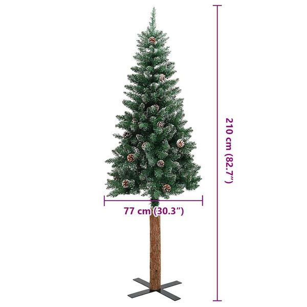 vidaXL Slim Christmas Tree with Real Wood and Snow Green 210 cm
