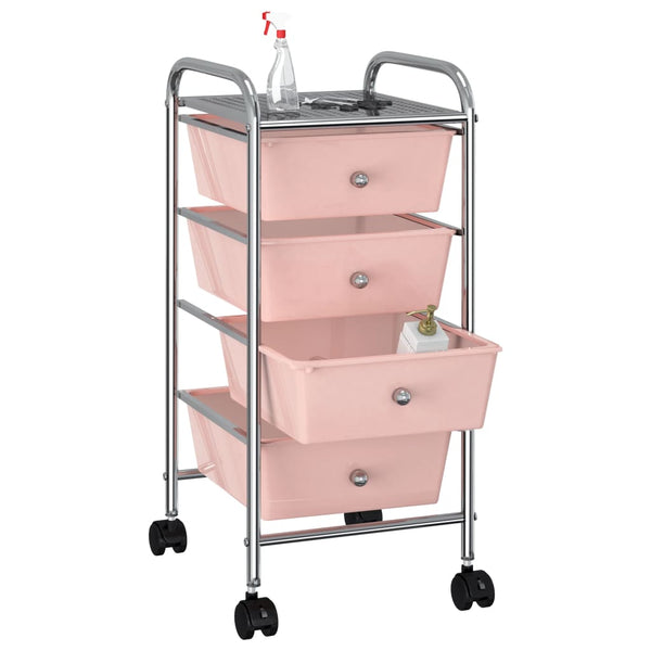 Rosa Schubladenwagen mit 4 Schubladen