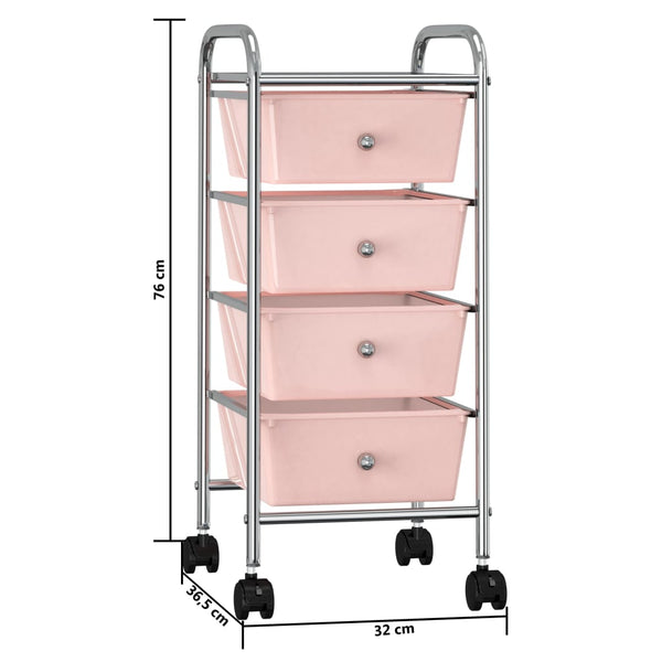 Rosa Schubladenwagen mit 4 Schubladen