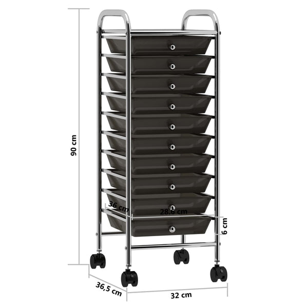 Schwarzer Schubladenwagen mit 10 Schubladen