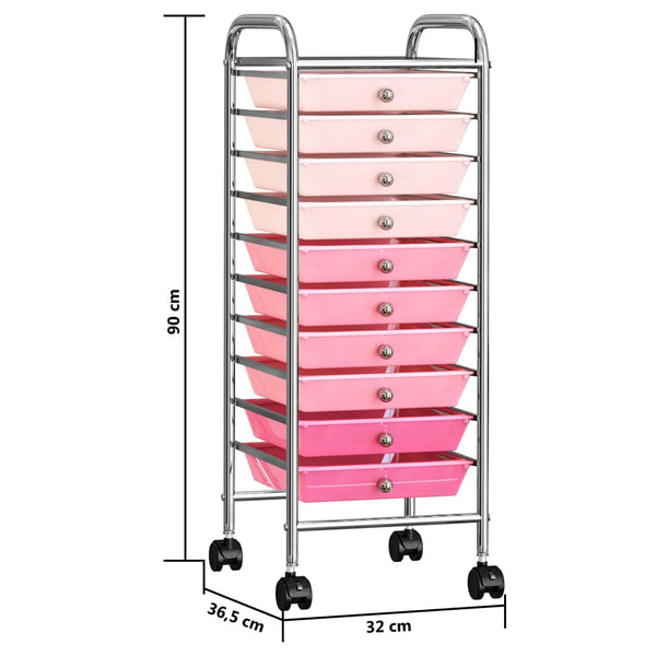 Schubladenwagen Ombre Rosa, 10 Schubladen