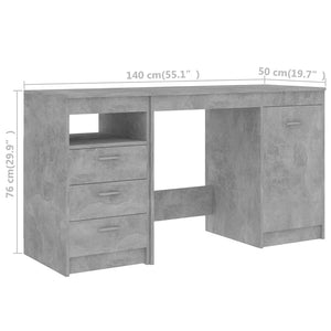 vidaXL Desk Concrete Gray 140x50x76 cm Engineered Wood