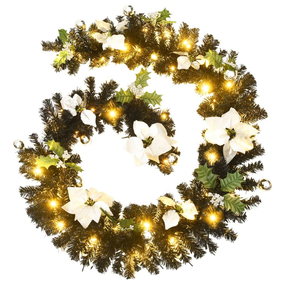 vidaXL Christmas Garland with LED Lights Black 2.7 m PVC