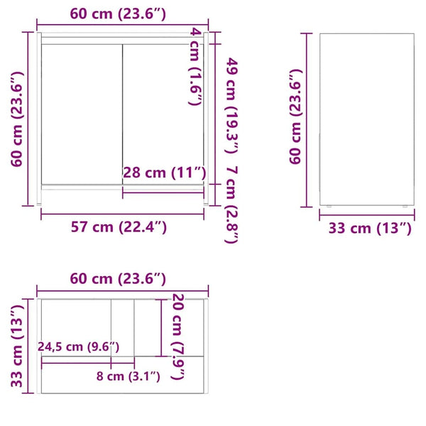 vidaXL Bathroom Cabinet White 60x33x61 cm Engineered Wood