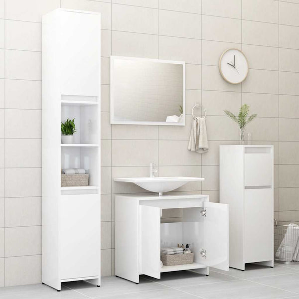 vidaXL Bathroom Furniture Set High Gloss White Engineered Wood