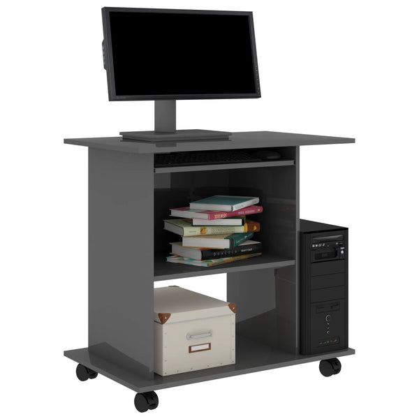 vidaXL Desk High Gloss Grey 80x50x75 cm Engineered Wood