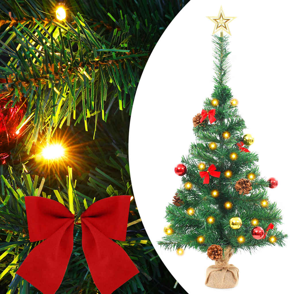 vidaXL Artificial Christmas Tree with Lights & Baubles Green 64 cm