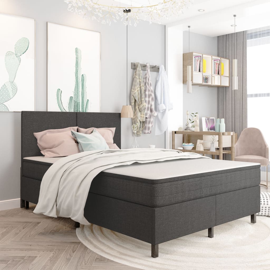 vidaXL Dark Grey Fabric Box Spring Bed 180x200 cm