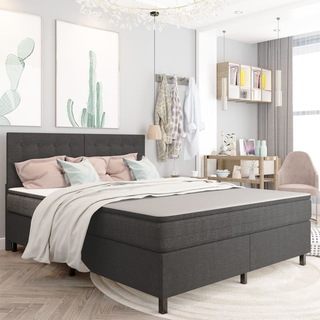 vidaXL Dark Grey Fabric Box Spring Bed 160x200 cm