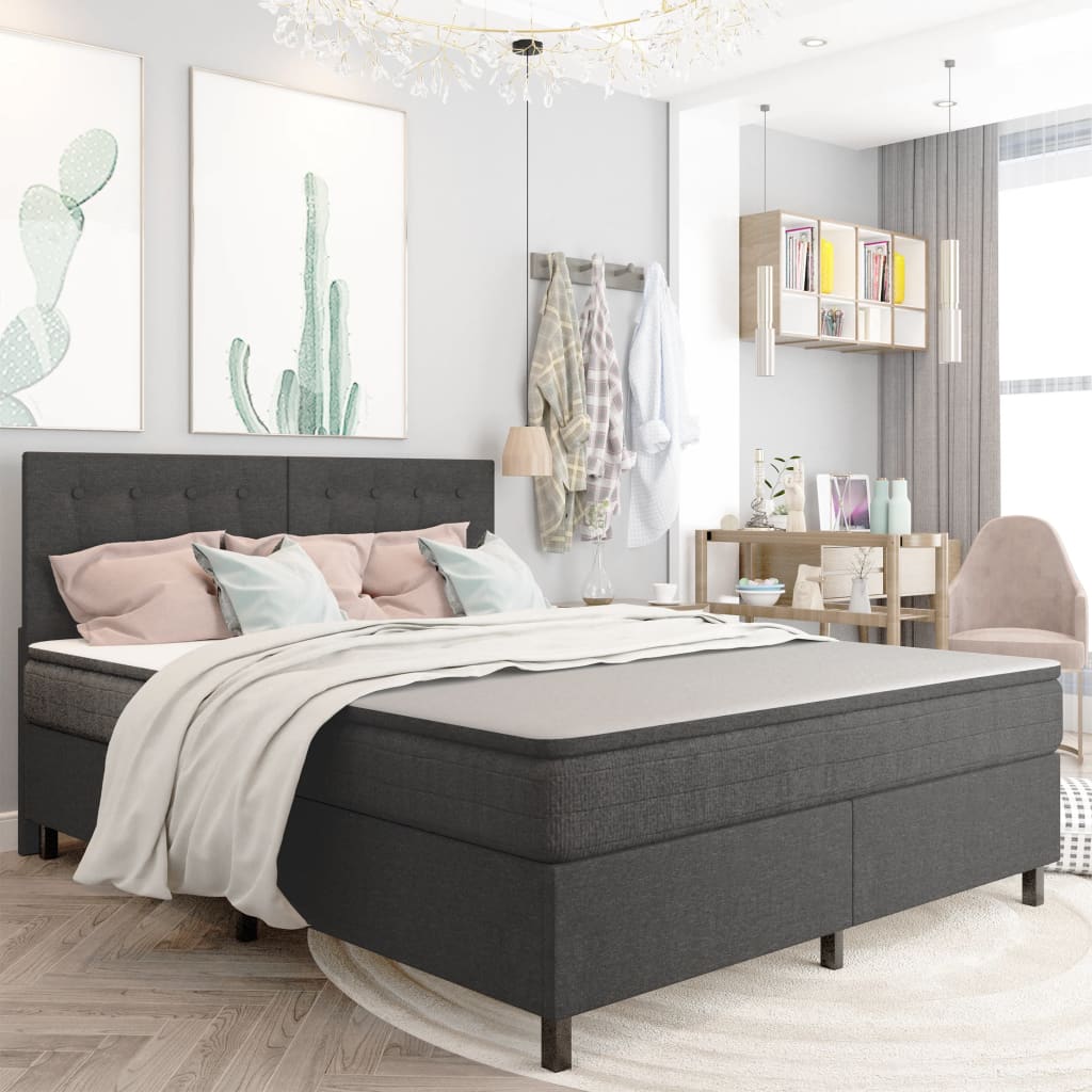 vidaXL Dark Grey Fabric Box Spring Bed 180x200 cm