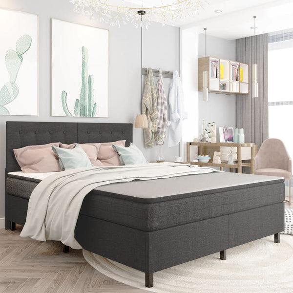 vidaXL Dark Grey Fabric Box Spring Bed 180x200 cm
