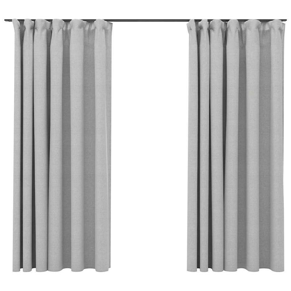 vidaXL Blackout Curtains Hooks Linen Look 2 pcs. Grey 140x175 cm