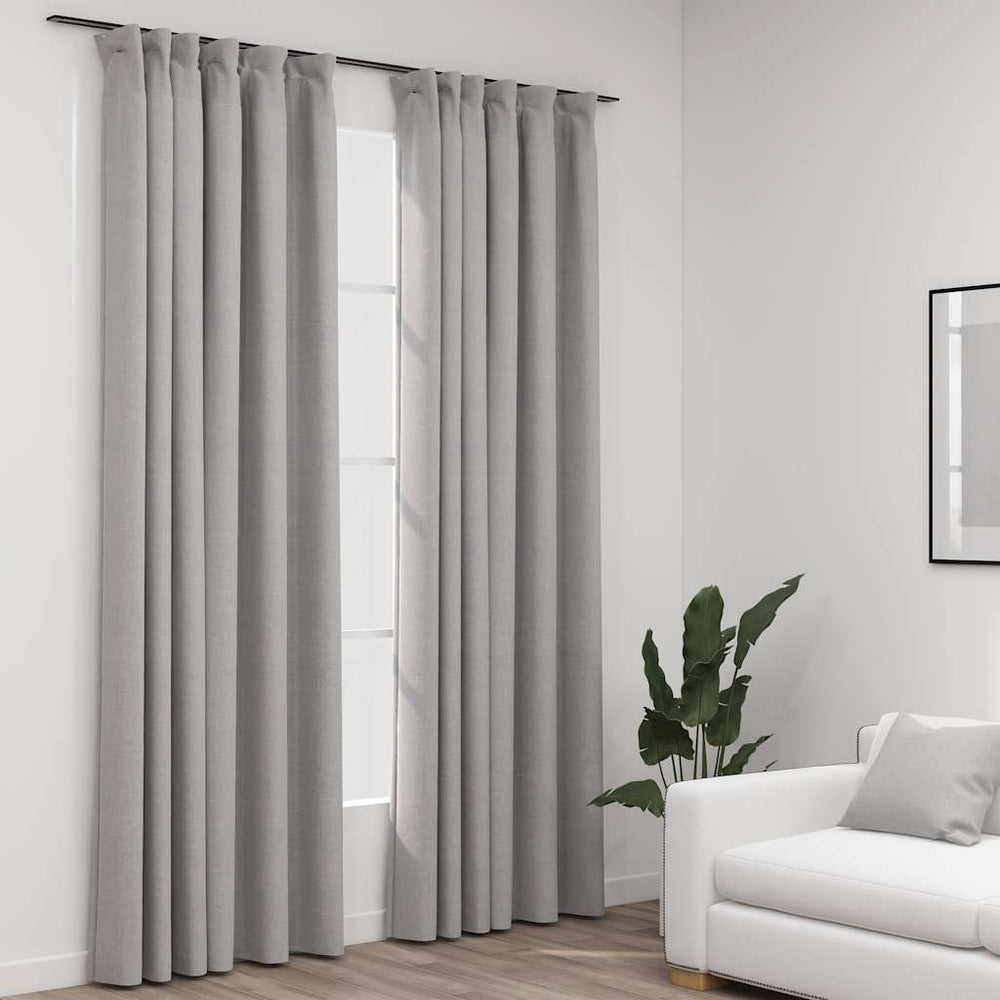 vidaXL Blackout Curtains with Hooks Linen Look 2 pcs Grey 140x245 cm