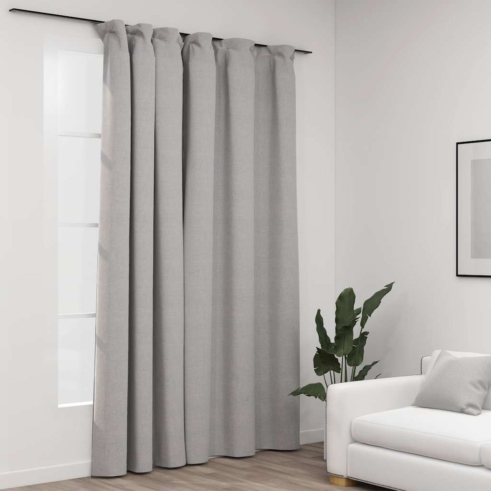 vidaXL Blackout Curtain with Hooks Linen Look Grey 290x245 cm