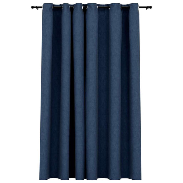 vidaXL Eyelet Blackout Curtain Linen Look Blue 290x245 cm