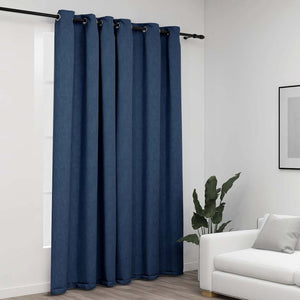 vidaXL Eyelet Blackout Curtain Linen Look Blue 290x245 cm