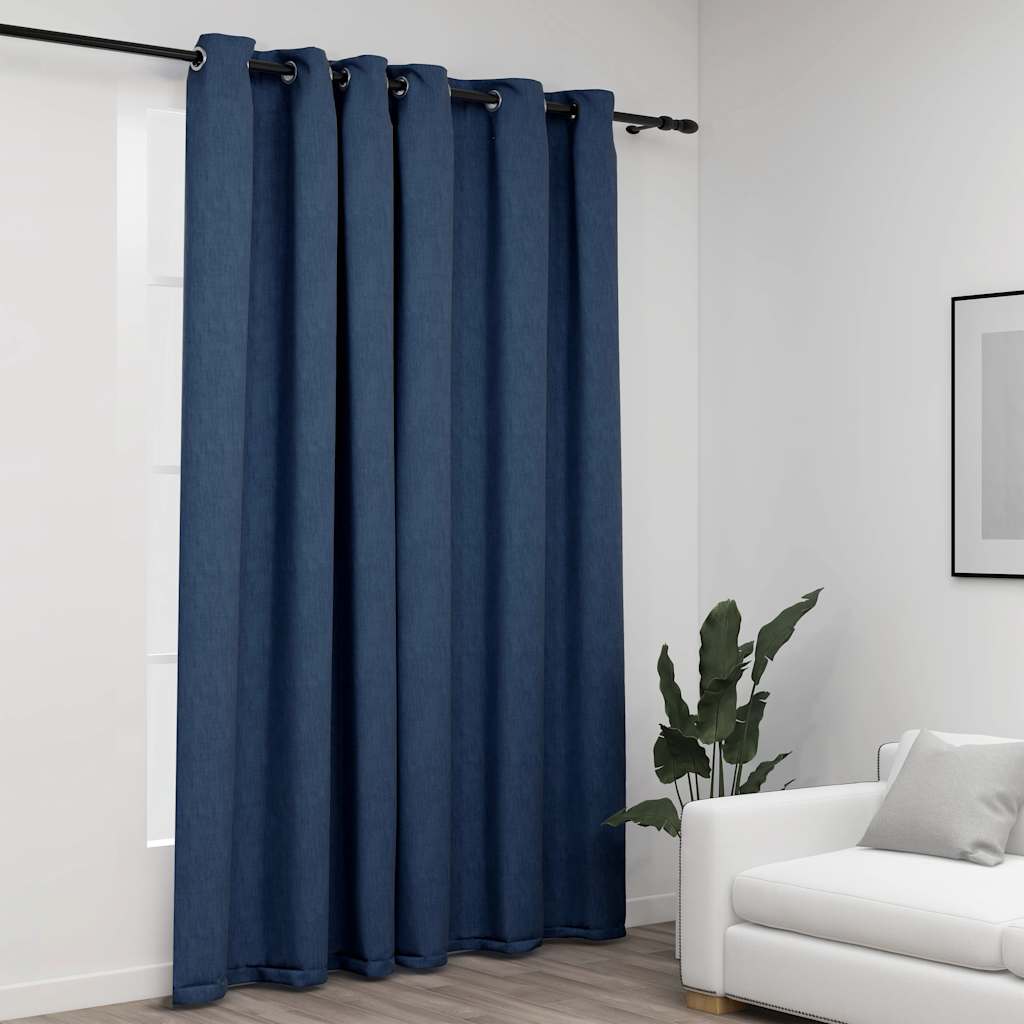 vidaXL Eyelet Blackout Curtain Linen Look Blue 290x245 cm