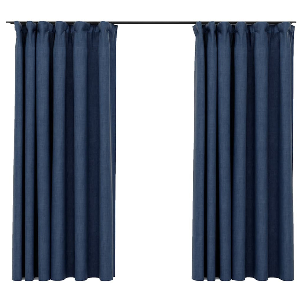vidaXL Blackout Curtains with Hooks Linen Look 2 pcs Blue 140x175 cm