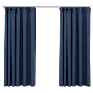 vidaXL Blackout Curtains with Hooks Linen Look 2 pcs Blue 140x175 cm