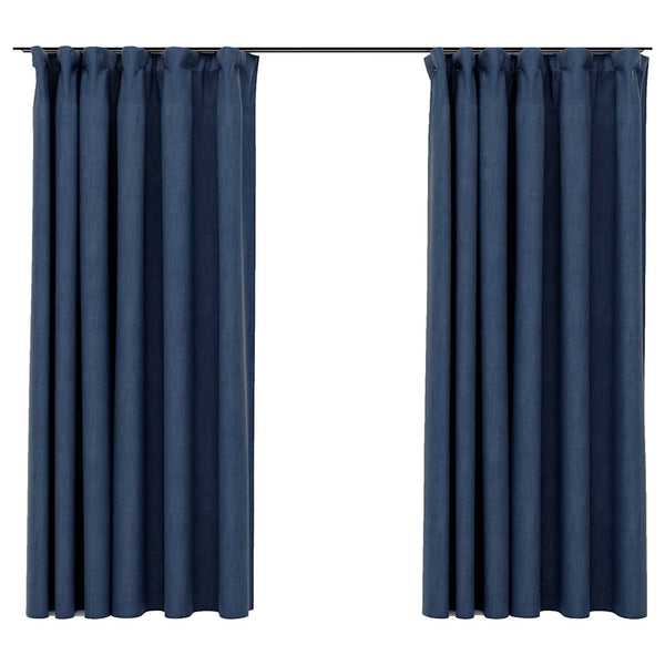 vidaXL Blackout Curtains with Hooks Linen Look 2 pcs Blue 140x175 cm