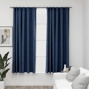 vidaXL Blackout Curtains with Hooks Linen Look 2 pcs Blue 140x175 cm