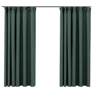 vidaXL Blackout Curtains Hooks Linen Look 2 pcs Green 140x175 cm