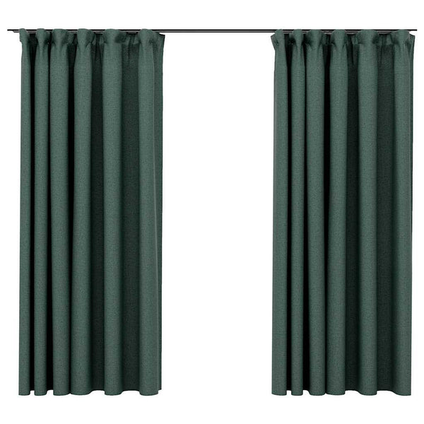 vidaXL Blackout Curtains Hooks Linen Look 2 pcs Green 140x175 cm
