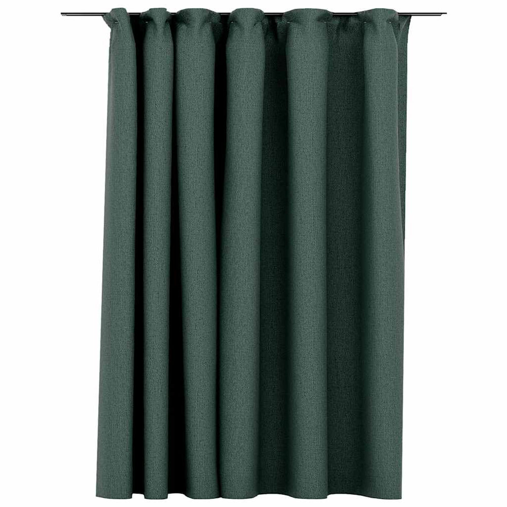 vidaXL Blackout Curtain with Hooks Linen Look Green 290x245 cm