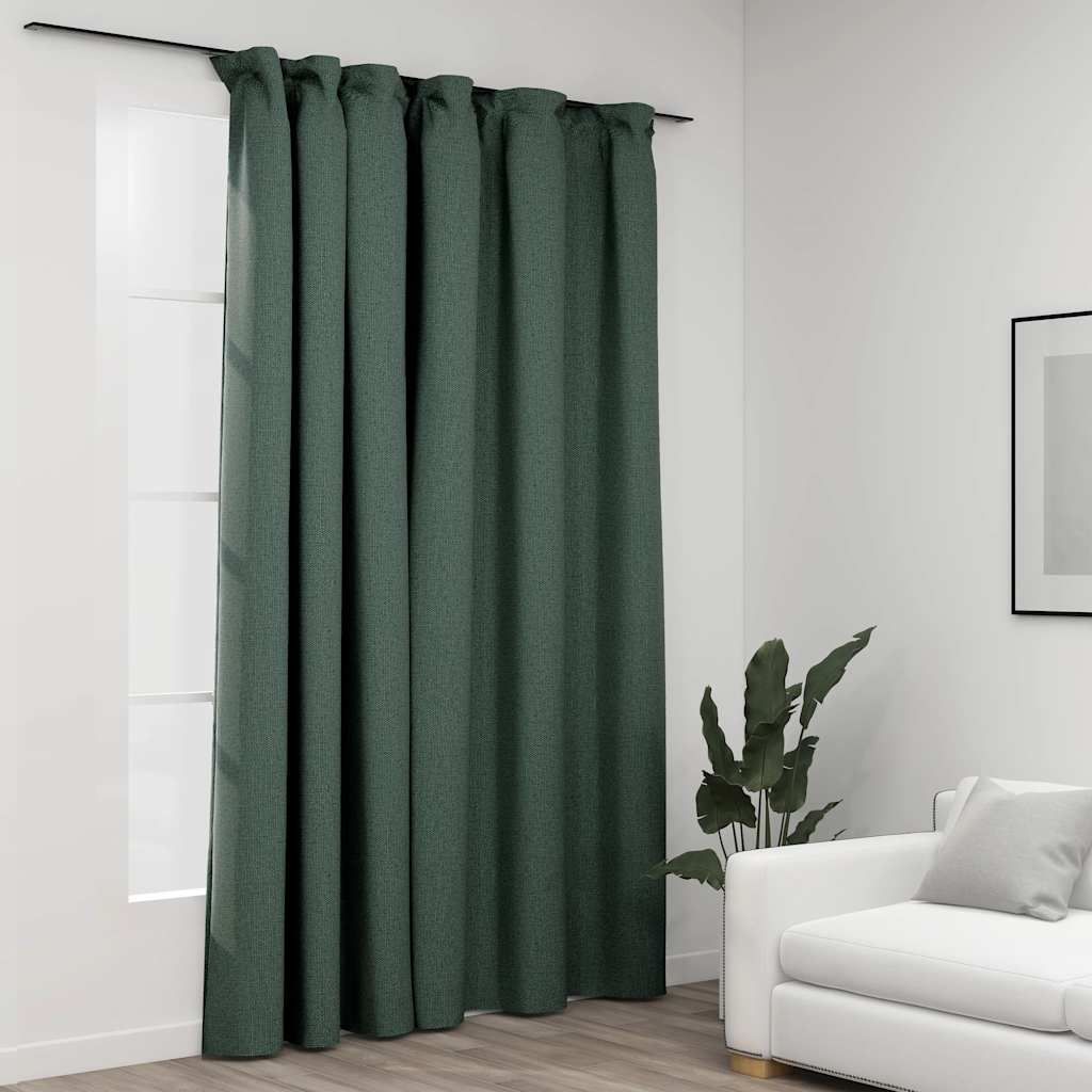 vidaXL Blackout Curtain with Hooks Linen Look Green 290x245 cm