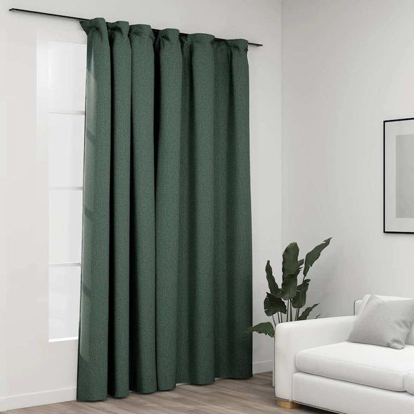 vidaXL Blackout Curtain with Hooks Linen Look Green 290x245 cm