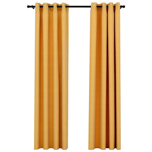 vidaXL Blackout Curtains Eyelets Linen Look 2 pcs Yellow 140x245 cm