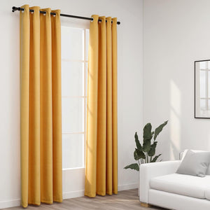 vidaXL Blackout Curtains Eyelets Linen Look 2 pcs Yellow 140x245 cm