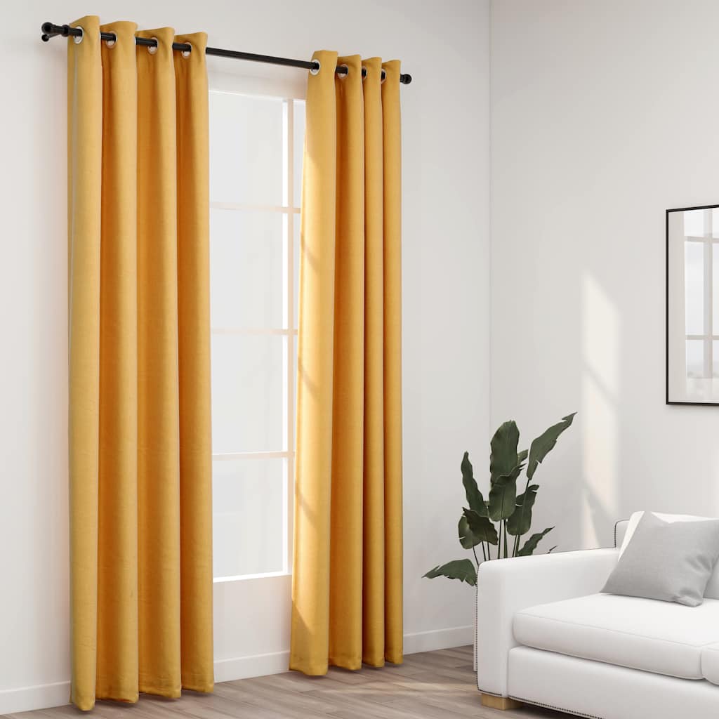 vidaXL Blackout Curtains Eyelets Linen Look 2 pcs Yellow 140x245 cm
