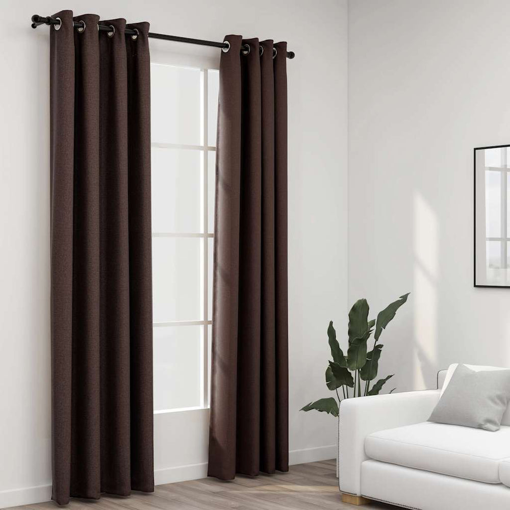 vidaXL Blackout Curtains Eyelet Linen Look 2 pcs Taupe 140x225 cm