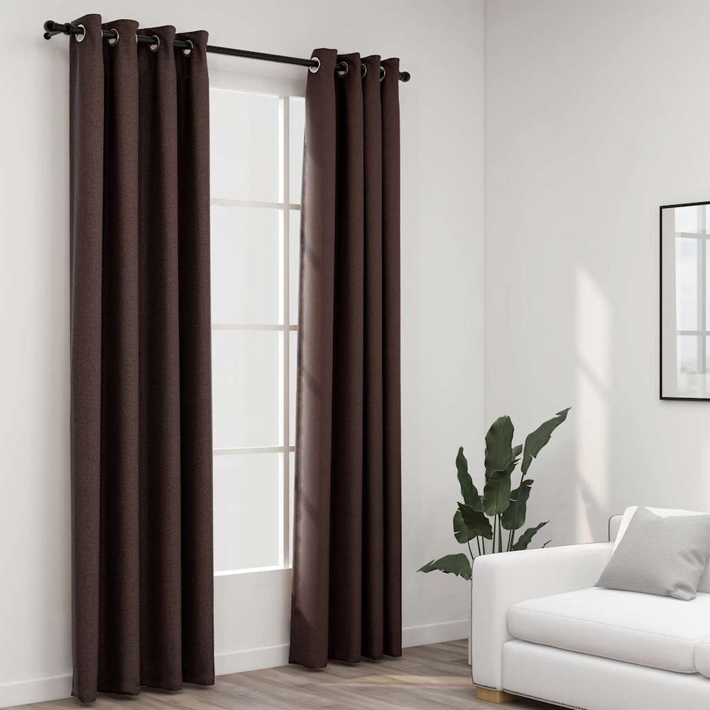 vidaXL Eyelet Blackout Curtains Linen Look 2 pcs Taupe 140x245 cm