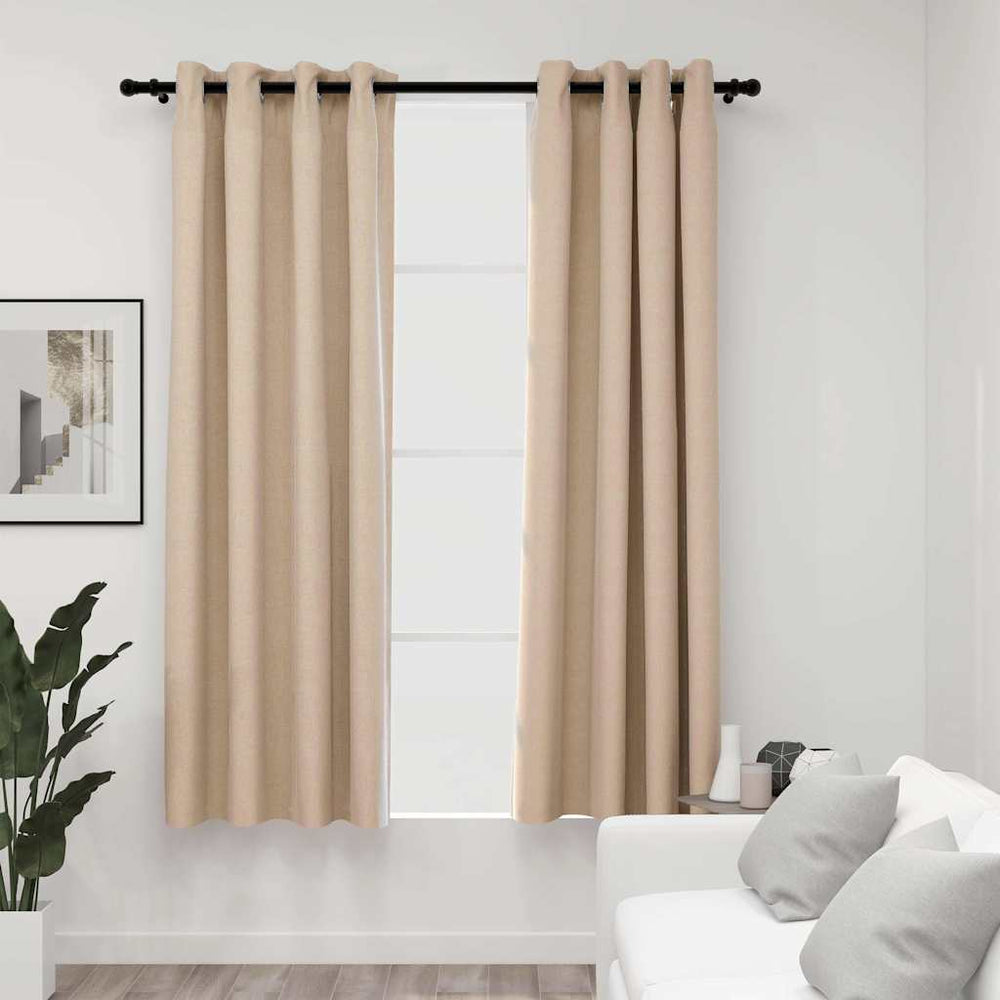 vidaXL Blackout Curtains 2 pcs. Eyelets Linen Look Beige 140x175 cm