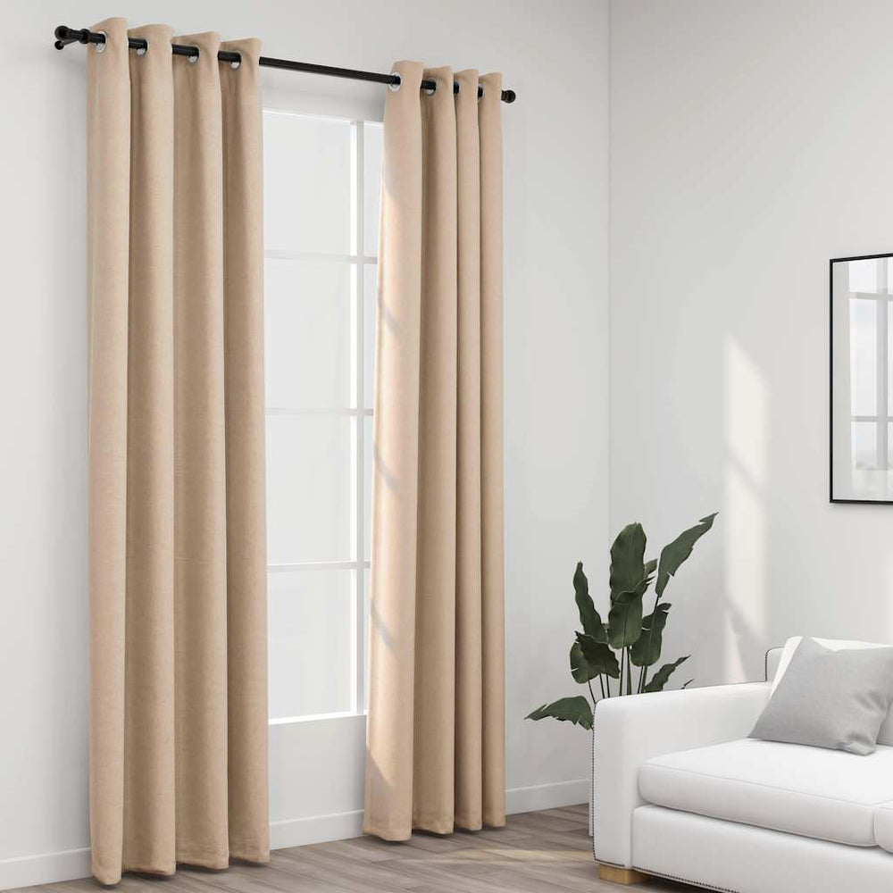 vidaXL Blackout Curtains 2 pcs. Eyelets Linen Look Beige 140x225 cm